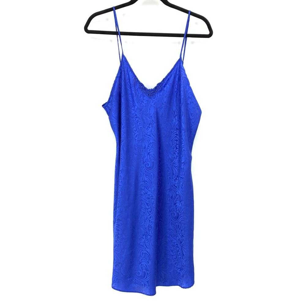 Vintage 90s Romantic Moods Slip Dress Womens Apx Size Large Blue Satin